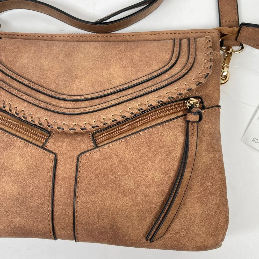 Maurices Crossbody Bag Womens Brown Boho Whipstitch Tassel Faux Suede Purse